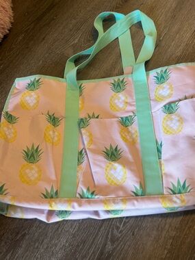 Pink Pineapple Print Tote Bag with Mint Straps